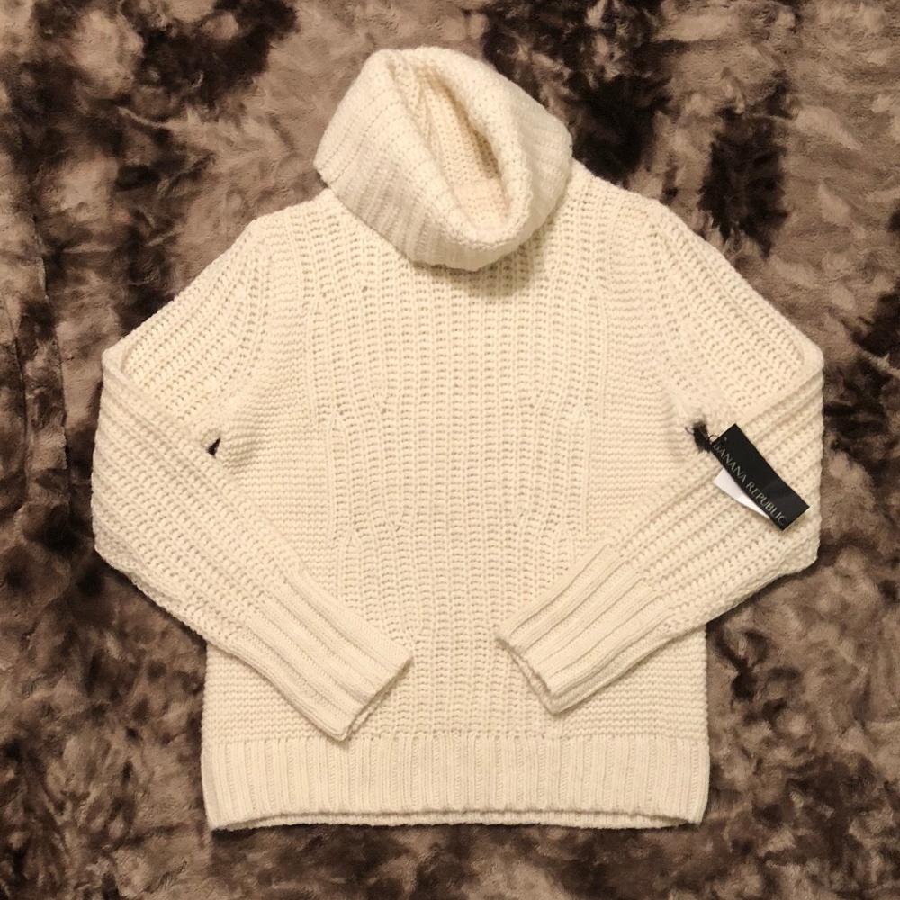 Banana Republic Ivory Wool Turtleneck Sweater